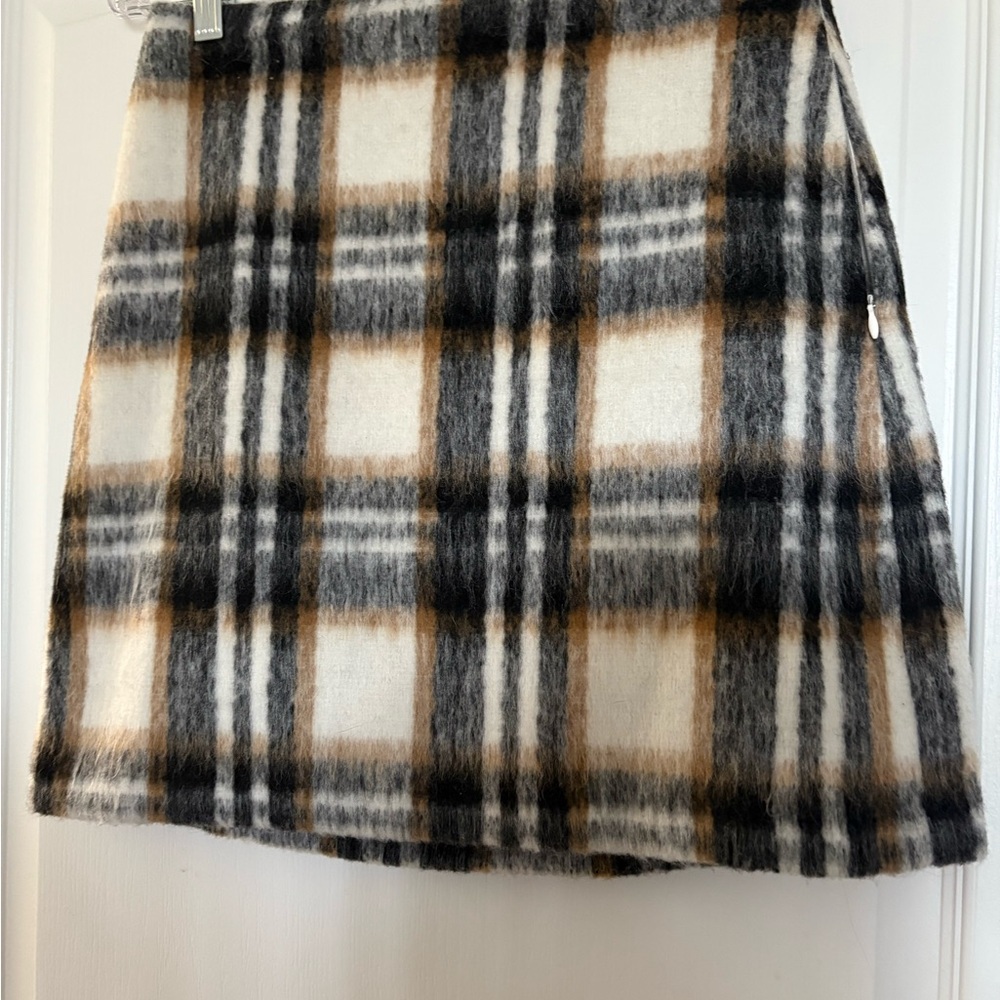 LOFT Checkered Mini Skirt in Black, Brown, and Cream